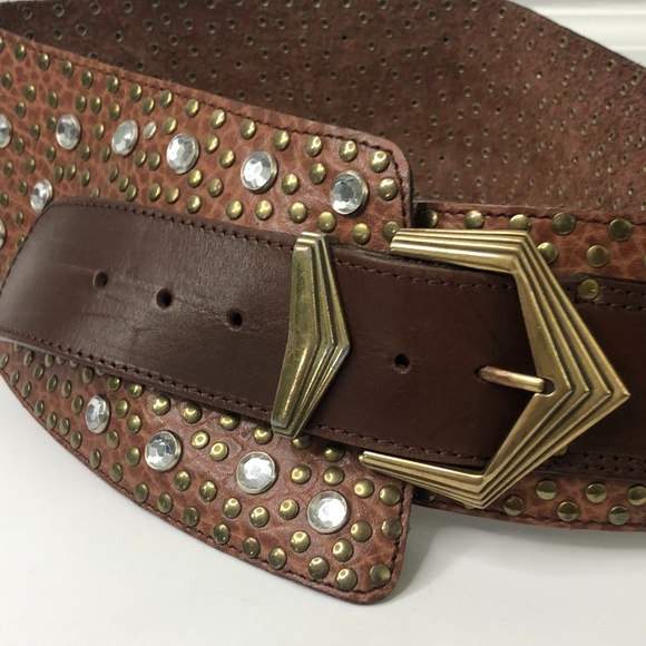 Tons sur Cuir Brown SuedeLeather Crystal Stud Belt main image 13